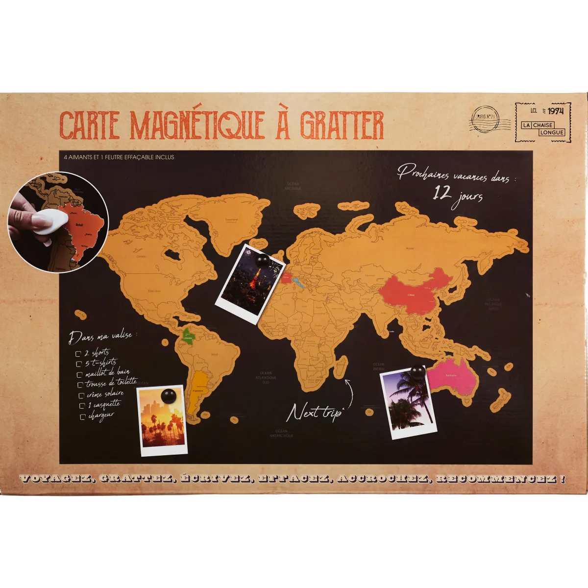La Chaise Longue CARTE MAGNETIQUE A GRATTER NOIRE Outlet