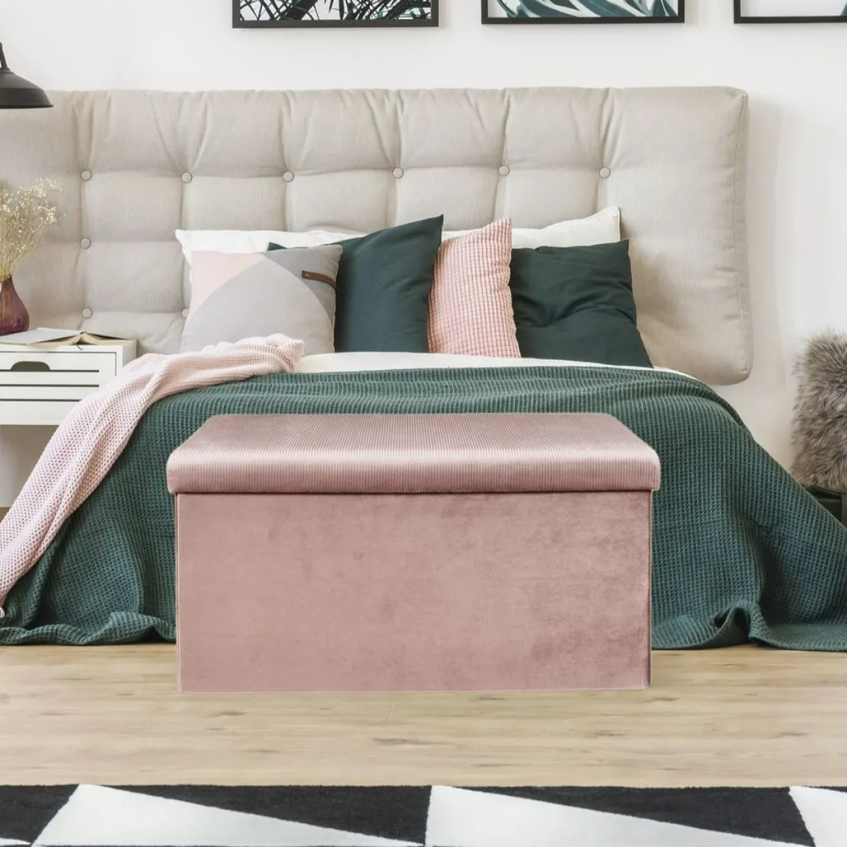 La Chaise Longue COFFRE BANC PLIABLE VELOURS COTELE GIULIA ROSE Online