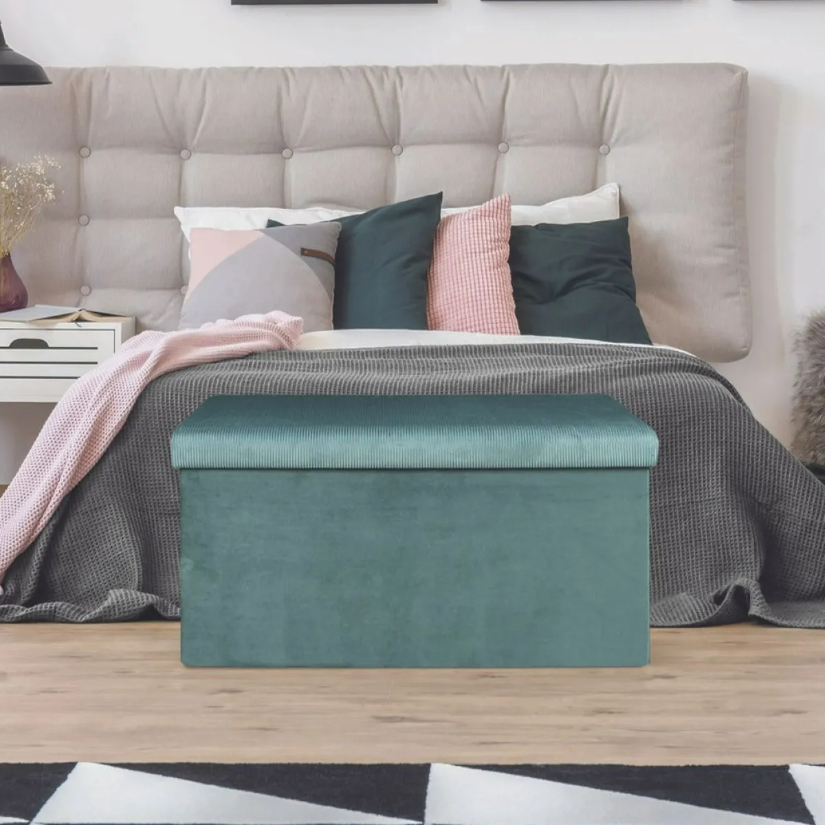 La Chaise Longue COFFRE BANC PLIABLE VELOURS COTELE GIULIA BLEU Discount