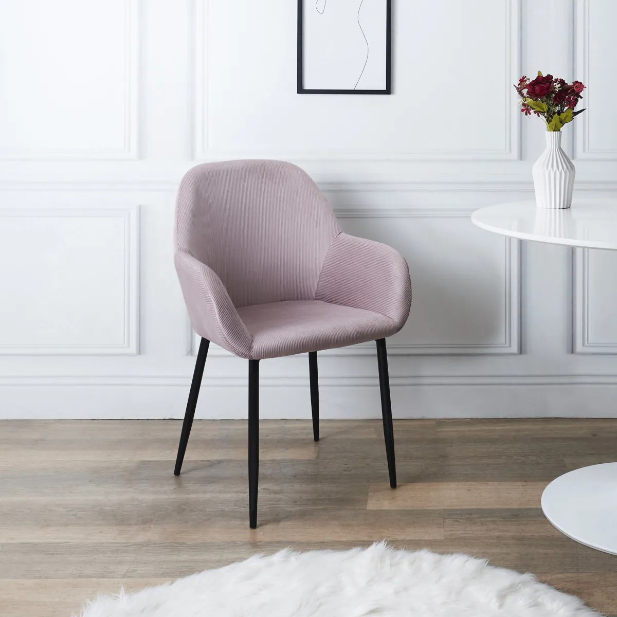 La Chaise Longue FAUTEUIL GIULIA ROSE VELOURS COTELE - Lot de 2 New
