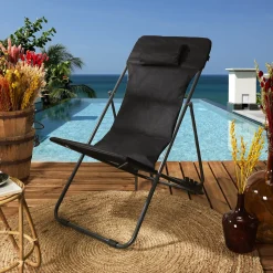 La Chaise Longue TRANSAT PLIANT CORFOU NOIR Cheap